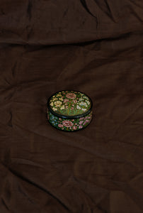 Antique Kashmiri Paper Mache Lacquer Gilt Flowers Box